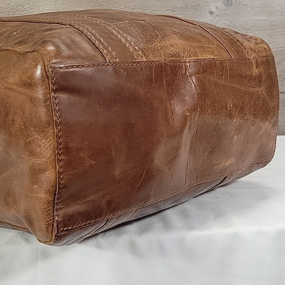 Vintage Frye Melissa Brown Distressed Leather Shoulder Bag Satchel Purse Handbag